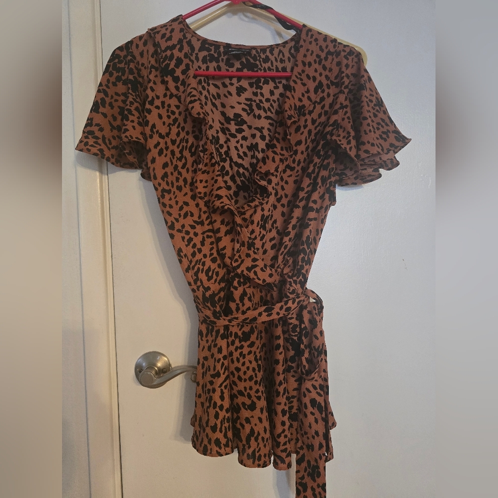 City Chic Animal Print Ruffle Blouse